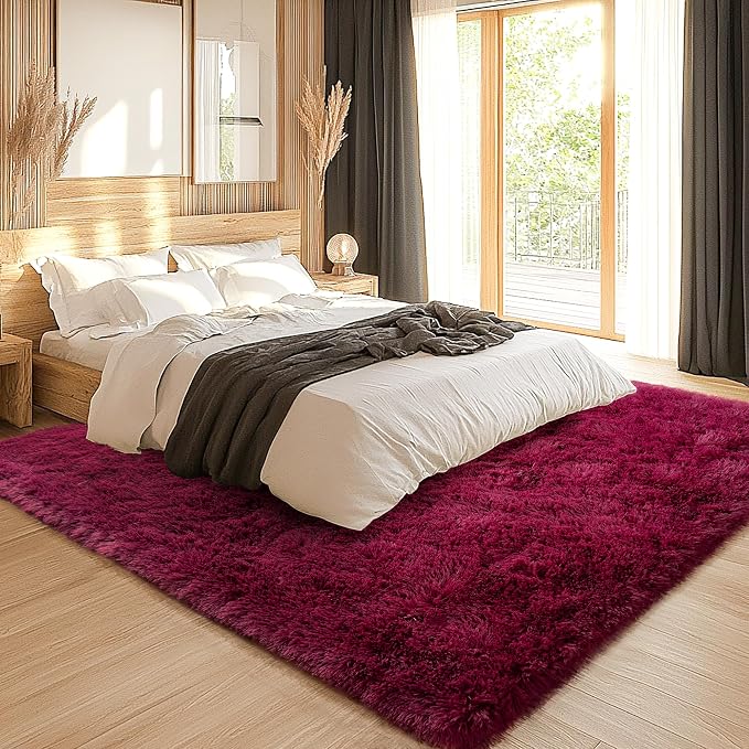 Awaytail 8x10 Rug - Non-Slip Area Rug Washable for Living Room - Height Pile Fluffy Throw Rugs Carpet for Bedroom - Burgundy