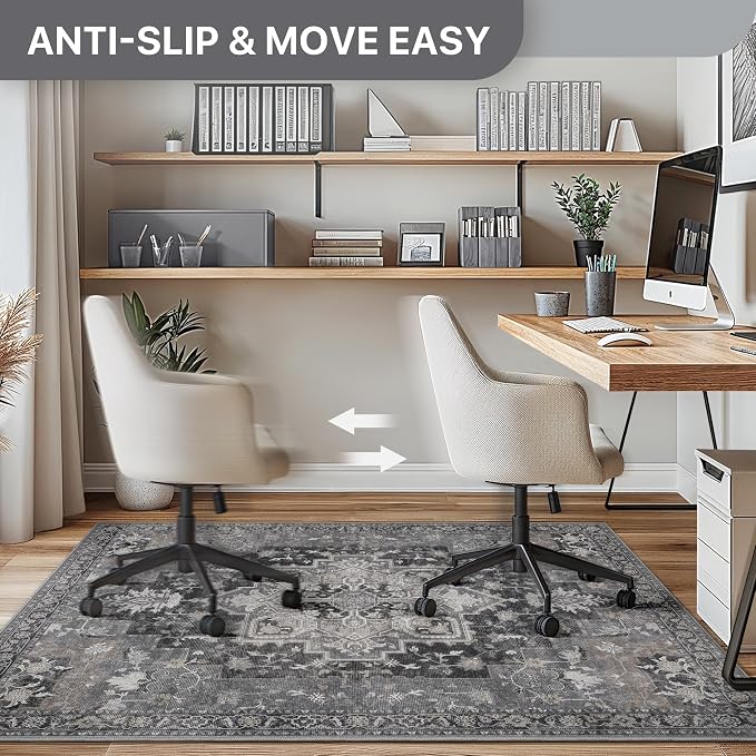 36"x48" Office Chair Mat for Hardwood Tile Floor, Under Desk Carpet Protector for Rolling Computer Chair Mat, Machine Washable Area Rug, Anti-Slip 1/5" Thick Low Pile Thin Vinyl Floor Mat, Black