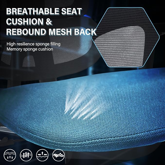 Ergonomic Office Chair with Retractable Footrest, Black | High Back Design, Dynamic Lumbar Support, 2D Headrest & 4D Armrests, Breathable Mesh Back for Home Office