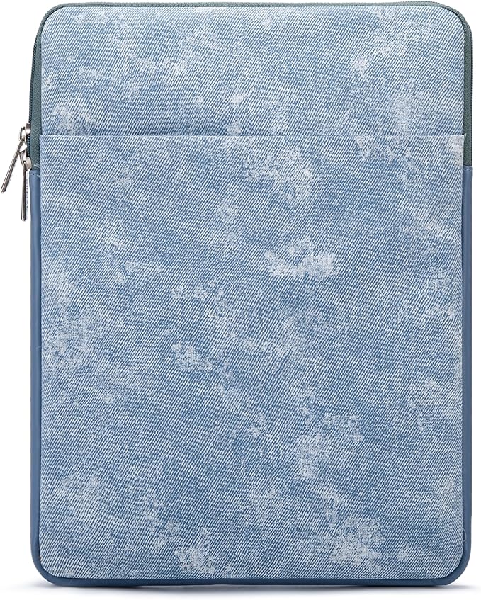 Kinmac 360° Protective Vertical Laptop Sleeve Case Cover Bag (Blue Denim PU, 15.6 inch-16 inch)