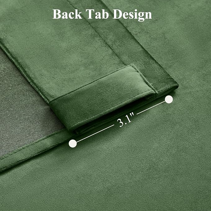 108 Inch Extra Long Blackout Velvet Curtains for Bedroom Living Room, Thermal Insulated Room Darkening Curtain Super Soft Luxury Drapes, Back Tab & Rod Pocket, W52 x L108, Olive Green, 2 Panels