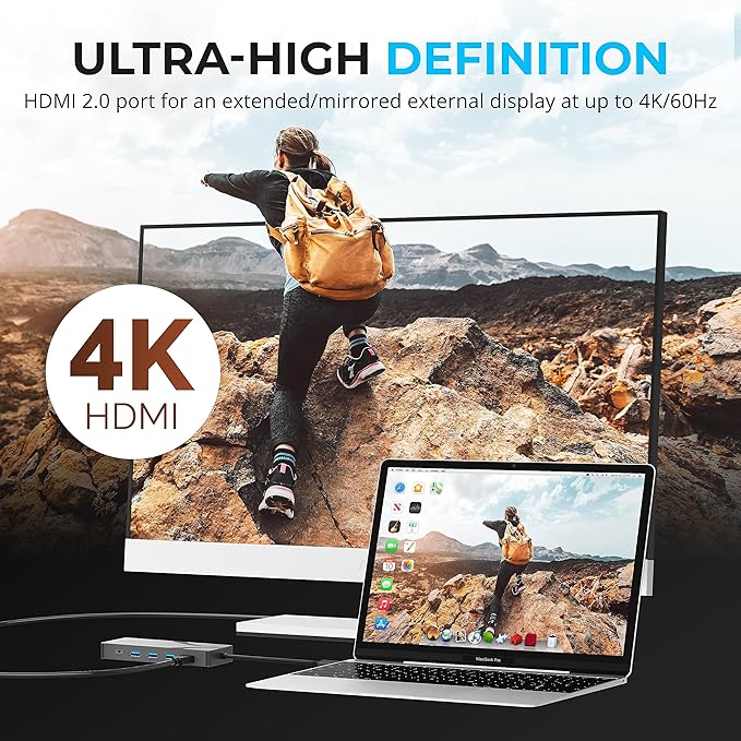 SABRENT USB-C Hub & SSD Enclosure, 6-Port Dock with M.2 SSD Slot, 90W Power Delivery, USB 3.0 & 2.0 Ports, 4K HDMI, RJ45 Gigabit Ethernet (HB-6PNV)