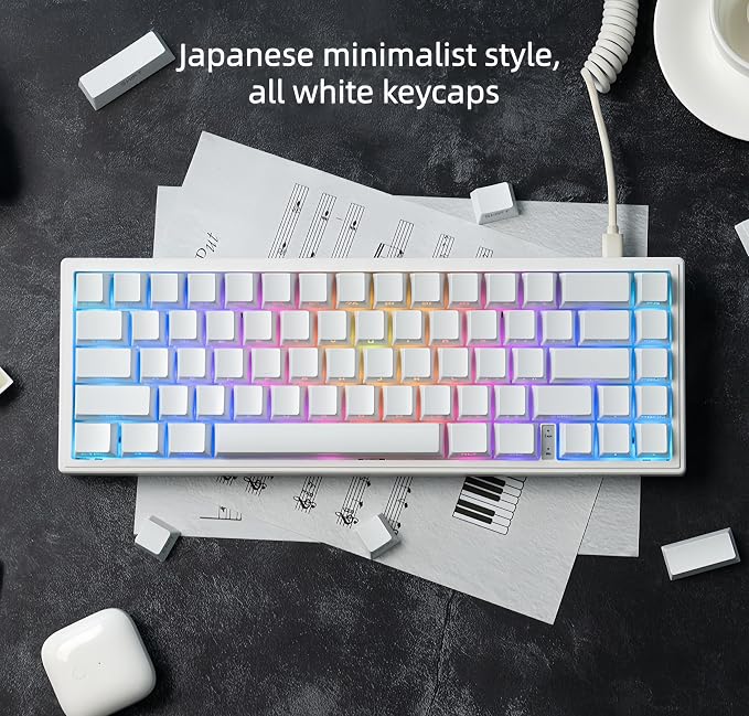 dagaladoo White keycap Set,Shine Through keycaps 60 75 Percent, Japanese Style PBT Key caps,Double Shot Custom keycaps,OEM Profile Keyboard caps for Mechanical Keyboards