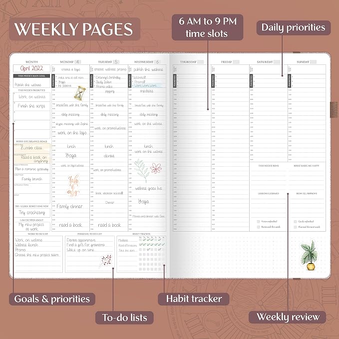 Legend Hourly Planner PRO Premium – Undated Schedule Planner with Time Slots – Weekly, Monthly & Daily Personal Organizer, A4 (Rose Gold)