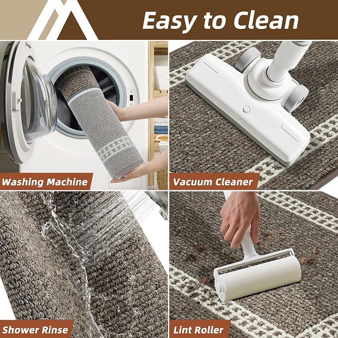 COSY HOMEER Kitchen Rugs Sets 2PCS,Non-Slip Washable Kitchen Mats for Floor,Absorbent and Stain Resistant Kitchen Runner Rugs for Kitchen Sink Laundry Entryway,24"x35"+24"x60",Brown