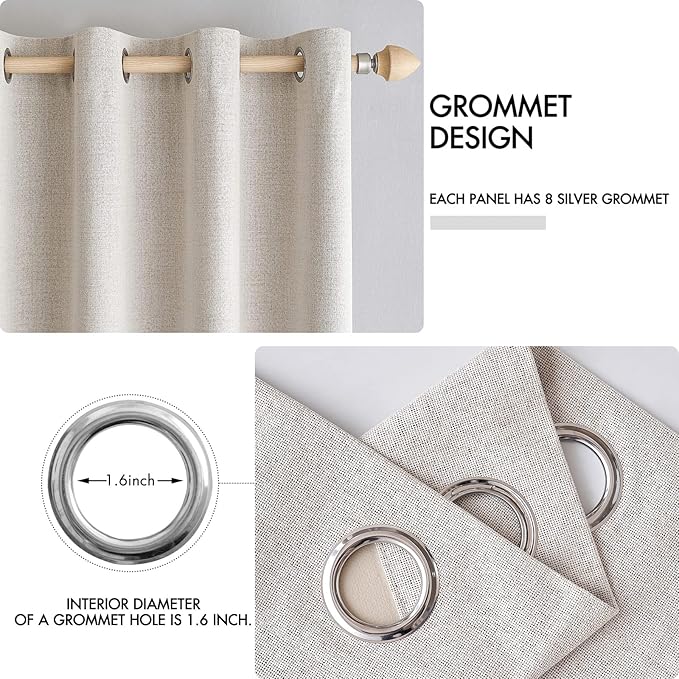 MIULEE 100% Blackout Linen Textured Curtains for Bedroom Solid Thermal Insulated Ivory Grommet Room Darkening Curtains & Drapes Luxury Decor for Living Room 52 x 132 Inch (2 Panels)