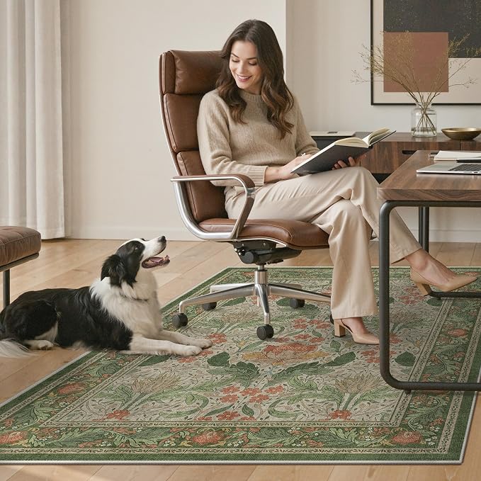 48"x60" Office Chair Mat for Hardwood Tile Floor, Under Desk Carpet Protector for Rolling Computer Chair Mat, Machine Washable Area Rug, Anti-Slip 1/5" Thick Low Pile Thin Vinyl Floor Mat, Sage Green