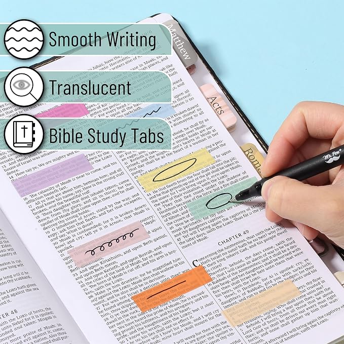 Mr. Pen- Colorful Sticky Tabs, 16 Sets, 3200 pcs, Translucent Page Markers | Water-Resistant Book Tabs for Annotating, Bible Study, Planning, Indexing & Document Organization, Pastel