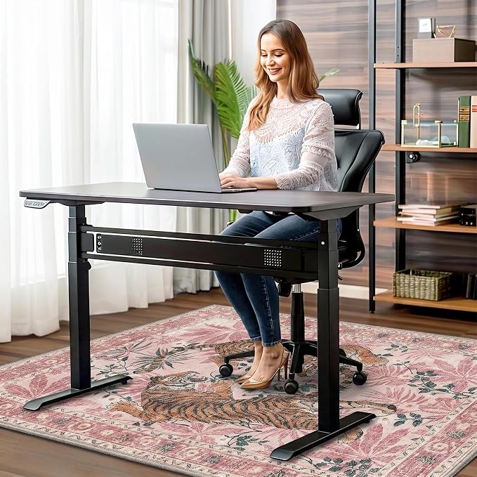 48"x60" Office Chair Mat for Hardwood Tile Floor, Under Desk Carpet Protector for Rolling Computer Chair Mat, Machine Washable Area Rug, Anti-Slip 1/5" Thick Low Pile Thin Vinyl Floor Mat, Pink Tiger