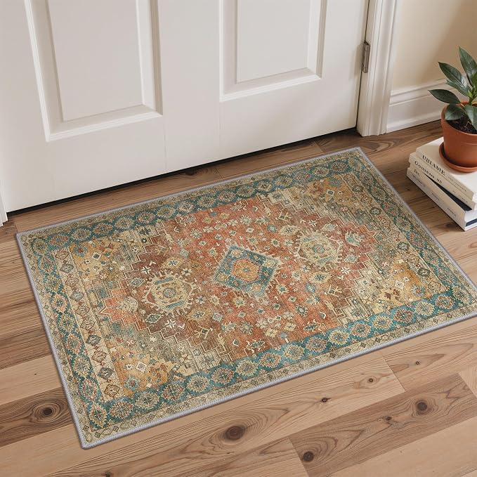 GENIMO Kitchen Rugs Non Slip Washable, 2PCS Kitchen Mats for Floor, Cushioned Standing Mat, Kitchen Runner Rug Floor Mat for Kitchen Decor, Laundry, Sink, Entryway, Home, 20"x32"+20"x48", Retrobrick