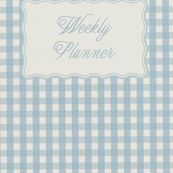 Minted Scalloped Gingham 2026 Weekly & Monthly Undated Planner, 5.5" x 8.5" Spiral Bound Notebook, 132 Pages, Durable Blue Pattern Planner for Office, School & Home Organization