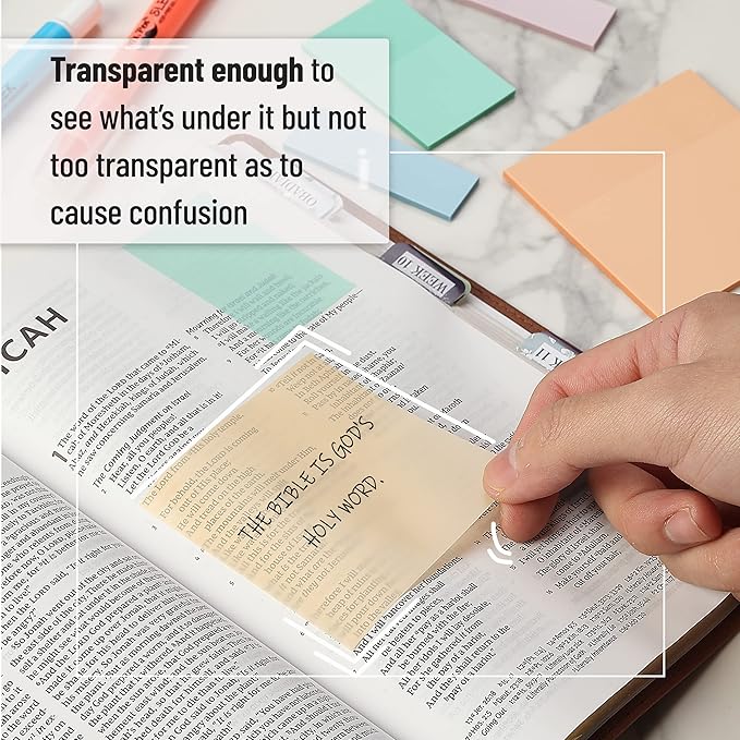 Mr. Pen Transparent Sticky Notes - 200 pcs, Pastel Colors, See Through, Bible & Book Annotation, Stocky Notes for Bible Journaling