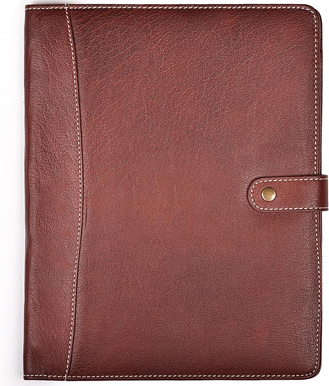 Leather Village Leather Portfolio Organizer - Professional Business Padfolio for Men & Women - Stylish Document Card Holder, Resume Folder, Folio for A4/Letter Size Writing Legal Pad, Red
