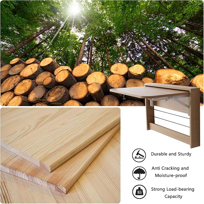 Folding Wall Table, Fold Down Table Wall Mounted, Floating Desk for Wall, Functional Hanging Desk for Home Office Workstation, Laundry Room, Kitchen Dining (24.8 * 16.3inch, Wood Color)