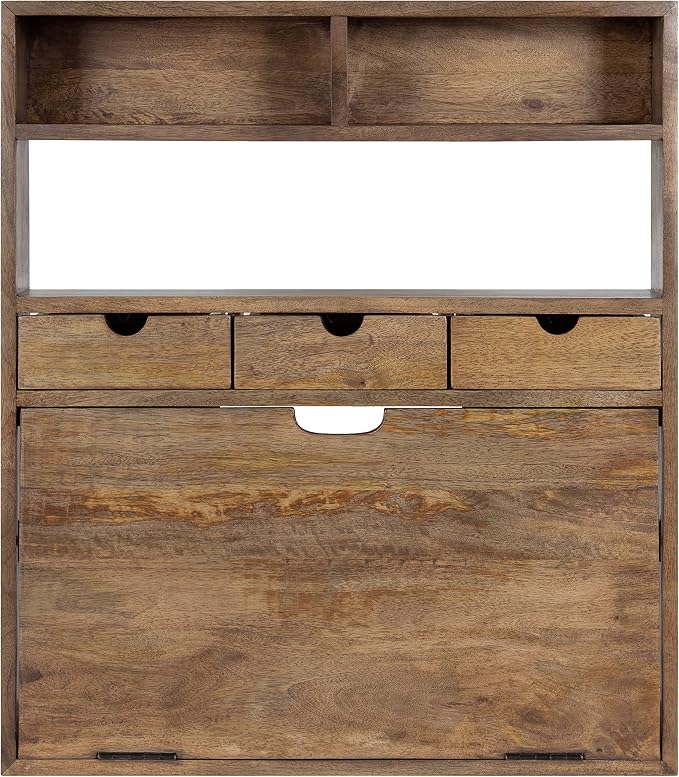 Kate and Laurel Georgie Rustic Wood Floating Desk; 26 x 6 x 30; Natural Wood; Bohemian Computer Desk for Home Office with Folding Design