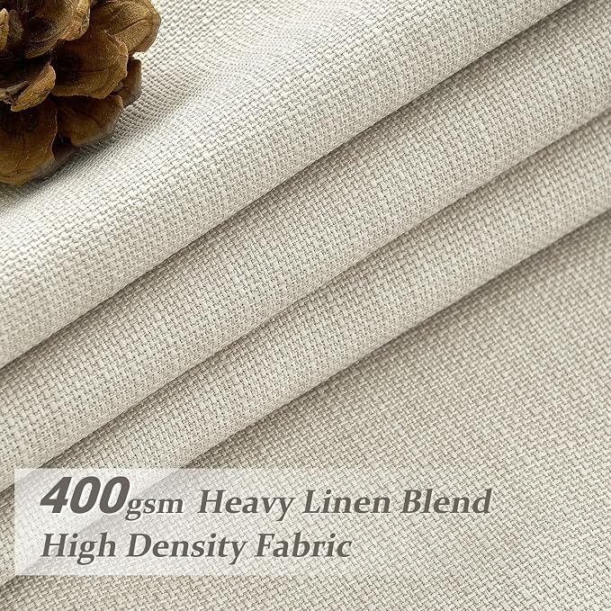 Memory Trained Pinch Pleated Cream 104 Inch Long Curtains 2 Panels Set for Office, Full Blackout Two Layer Heavy Linen Blend Sound Dampening Heat Blocking Textured Curtain & Drapes for Large Windows