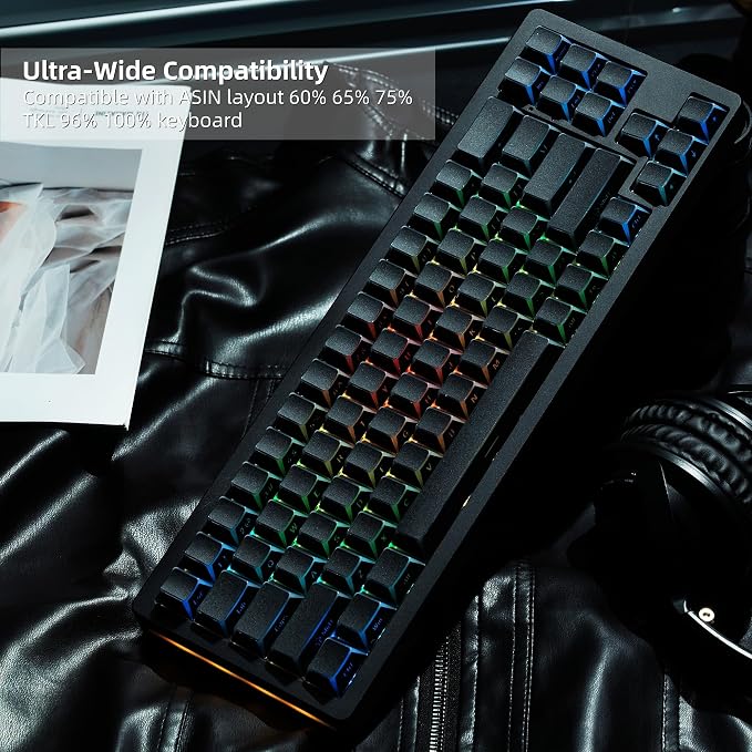 Womier PBT Shine Through Keycaps Manga Black, OEM Profile Side Printed Custom Key caps 60 65 75 100 Percent Keyboard Keycap Set Suitable for MX Switches Mechanical Keyboard