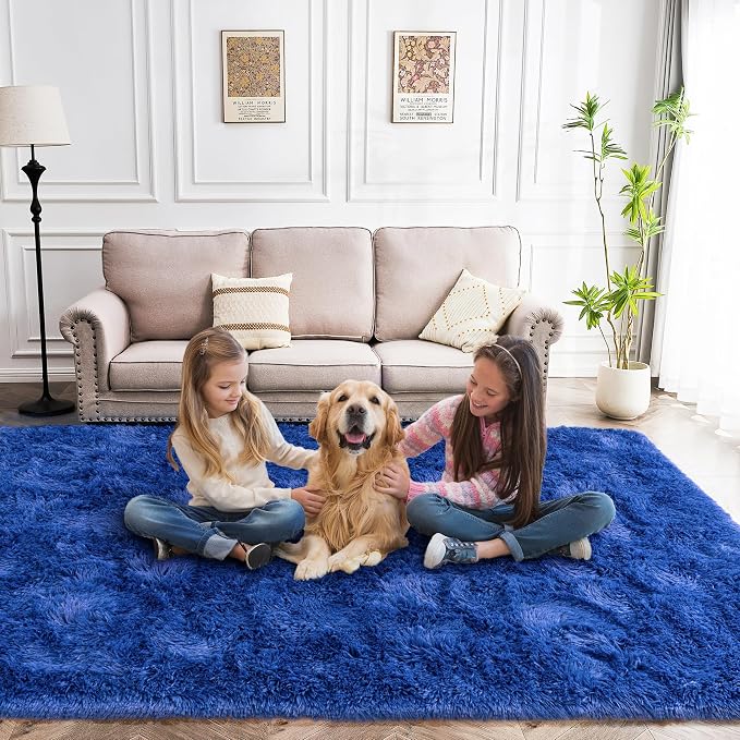 Awaytail Dark Blue Rug 2x3 - Small Rugs for Living Room Height Pile 1.4" Plush - Fuzzy Throw Rugs for Bedroom - Navy Blue