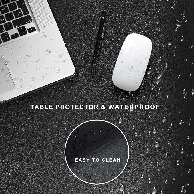 ZORESYN PU Leather Desk pad Black(55.12" x 31.50") - Large Desk mat with Suede Base - Waterproof Gaming Mouse pad Table Mat Desktop Writing Pad for Home