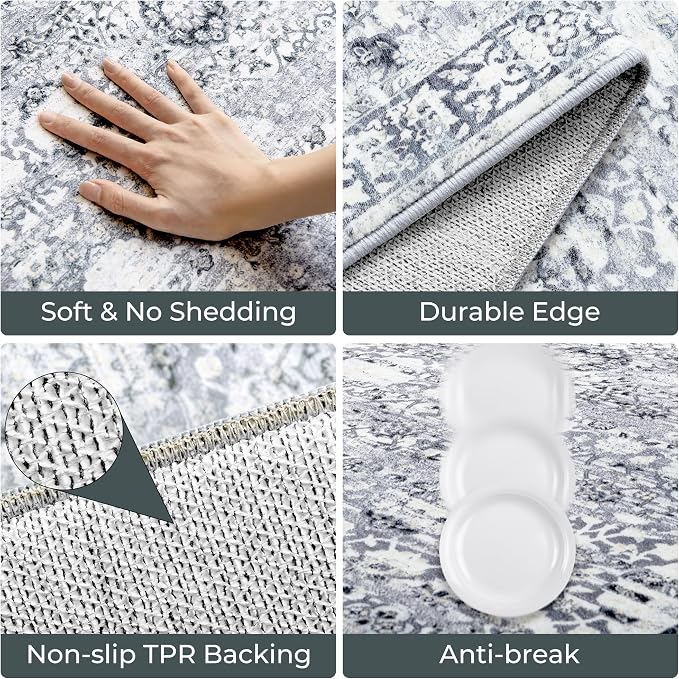 GRANNY SAYS Boho Kitchen Rug Sets of 2, Non Slip Washable Faux Wool Kitchen Mats for Floor, Thick Soft Anti-Fatigue Comfort Standing Mat Runner Rugs for Hallway Laundry Room, Grey