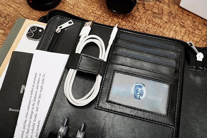 Leather Portfolio for Men, Personalized Leather Portfolio with Zipper, Customized Portfolio Organizer, Vegan Leather Padfolio for Women, Custom