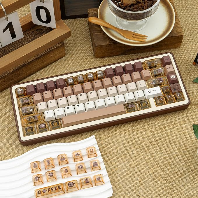 PC+ PBT Keycaps 60 75 100 Percent Cherry Profile, 171 Key Custom Key Cap Dye Sub Keycaps Set Minimalist Style, Universal Compatiability for Cherry Gateron MX Switches Keyboard Coffee Theme