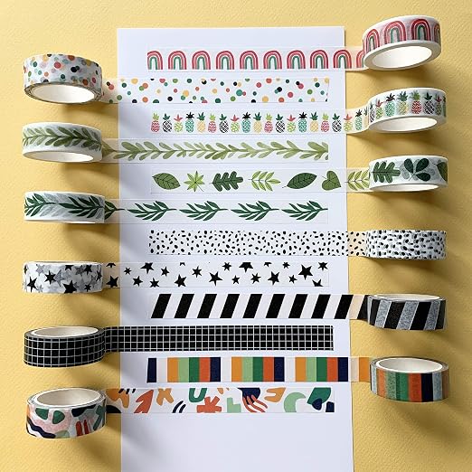 Washi Tape Set of 12 Rolls of 15 mm Wide Cute Decorative Washi Tape for Journaling, Scrapbook, Washy Crafts, Bullet Journals, Planners, DIY Décor, Craft Supplies For Adults & Kids (Tranquility)