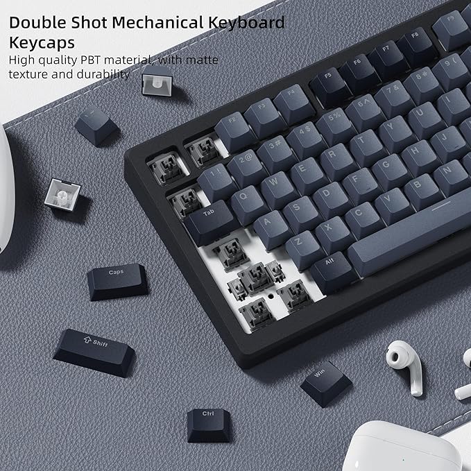 Womier Shine Through Keycaps - PBT Keycaps for Mechanical Keyboard 60% 75% 96% 100% Percent, Cherry Profile Key caps Universal Compatiability for Cherry Gateron MX Switches Keyboard-Gray