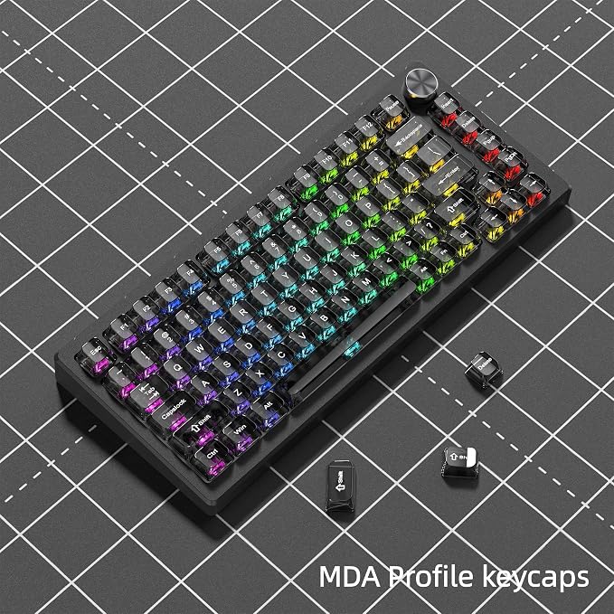 dagaladoo Clear keycaps,Transparent Keyboard keycaps,Jelly Key caps Set,Shine Through keycap,MDA Profile Keyboard caps for Mx Switches Mechanical Keyboard(Black Grey,115-keys)