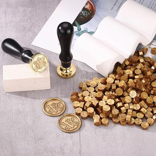 Yoption Traditional Initial Alphabet Wax Seal Stamp with 120 Antique Gold Wax Seal Beads Kit for Wedding Engagement Party Invitation Envelope Christmas Gift Wrap - Letter V
