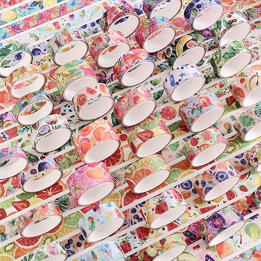 emmoolife 48 Rolls Washi Tape Set, Vibrant Watercolor Summer Fruit Decorative Tape for Scrapbooking, Bright Colorful Holiday Tapes for Junk Journal Supplies Bullet Journaling, DIY Art for Women