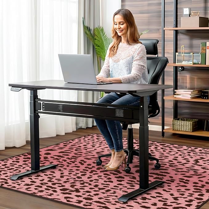 48"x72" Office Chair Mat for Hardwood Tile Floor, Under Desk Carpet Protector for Rolling Computer Chair Mat, Machine Washable Area Rug, Anti-Slip 1/5" Thick Low Pile Thin Vinyl Floor Mat, Tiger Pink