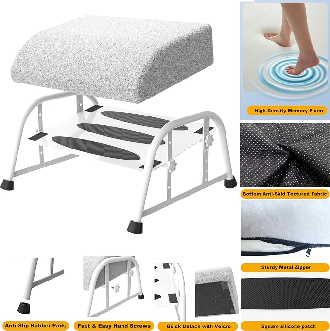 10-Level Adjustable Under Desk Footrest, XL White Metal Frame | Ergonomic under desk leg rest or desk foot rest. Home computer heavy duty office chair foot stool for gamers,work(White Plus)