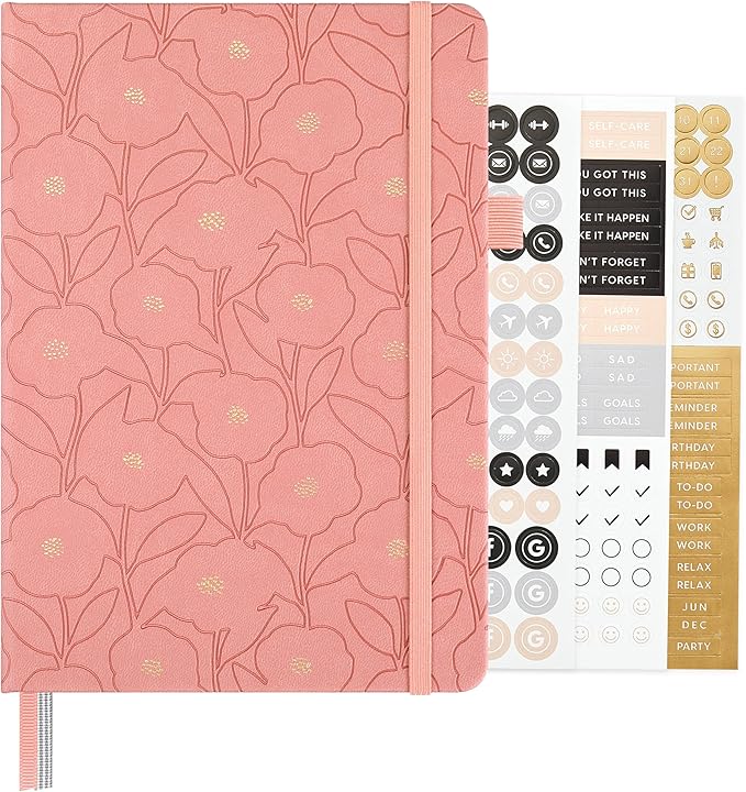 &And Per Se Dotted Journal Notebook, A5 Hardcover Aesthetic Dotted Notebook – 160 Pages 100gsm Thick Dot Grid Paper, 3 Sticker Sheets – Gift-Ready Journaling Kit for Women (Peach Pink)
