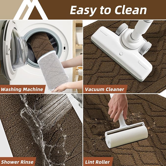 COSY HOMEER Kitchen Rugs 24"x35" Non-Slip Washable Kitchen Mats for Floor Polypropylene Absorbent Kitchen Floor Mat for Kitchen Sink Entryway,Brown