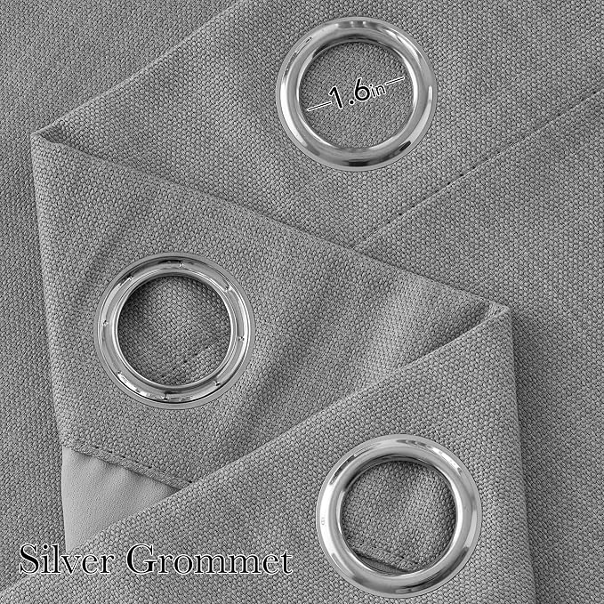 NICETOWN Short Faux Linen Light Grey Blackout Curtains 63 inches Long for Kitchen - Privacy Panels for Living Room Bedroom, Modern Farmhouse Style Easy Care Grommet Top, 2 Panels, W42 by L63