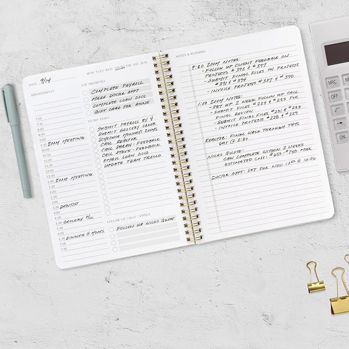 Beautiful Daily Planner And Notebook With Hourly Schedule - Aesthetic Spiral To do List Notepad to Easily Organize Your Tasks And Appointments - Stylish Book And School Or Office Supplies For Women