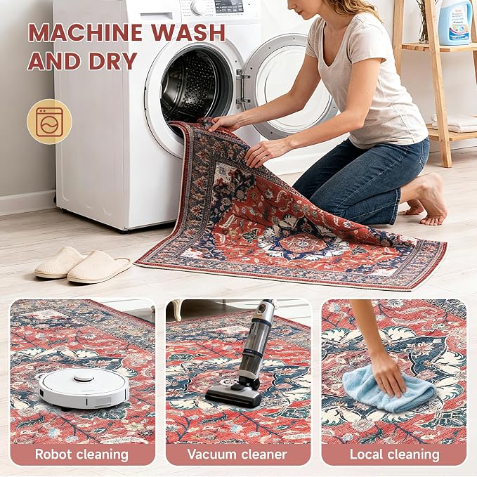 Office Chair Mat for Hardwood Tile Floor, 36"x48"Anti-Slip Under Desk Carpet Protector for Rolling Computer Chair Mat, Machine Washable Office Area Carpet (Chenille,Red)