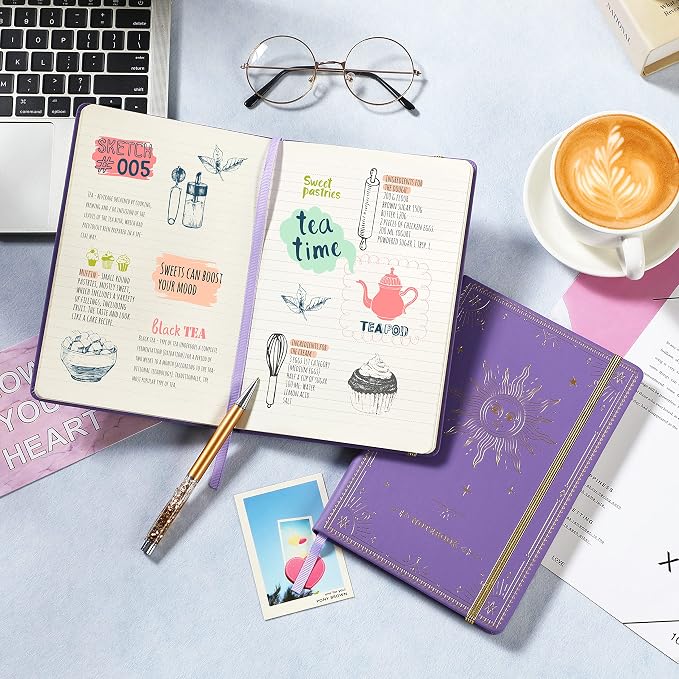 Artfan Ruled Notebook/Journal – Premium Thick Paper Faux Leather Classic Writing Notebook with Pocket + Page Dividers Gifts, Banded, Large, 144 Pages, Hard Cover, Lined (5.8 x 8.4) - Purple