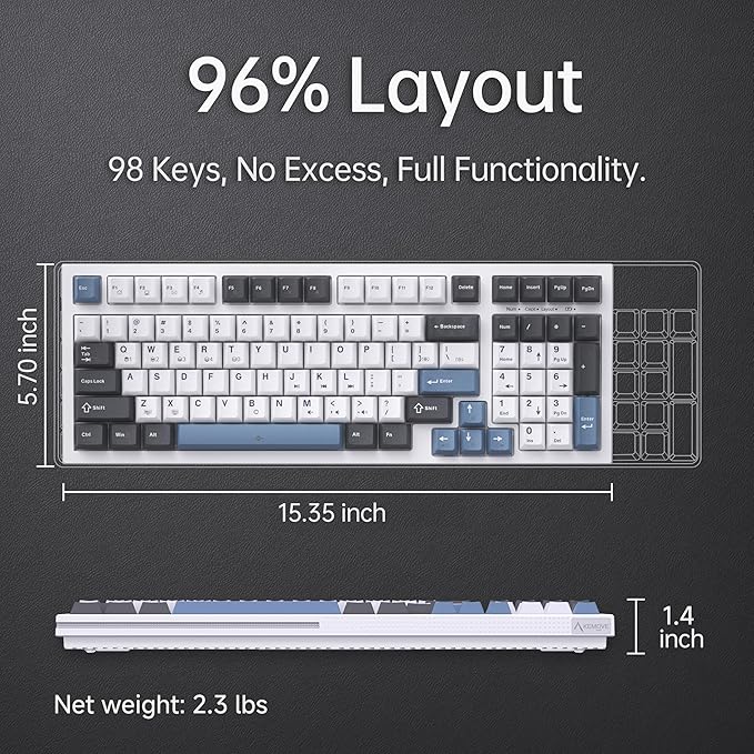 KEMOVE K98SE Mechanical Gaming Keyboard, 98 Keys LED Backlit Programmable, 96% Wired Computer Keyboard with Double Sound Dampening Foam, Pre-lubed Brown Switch