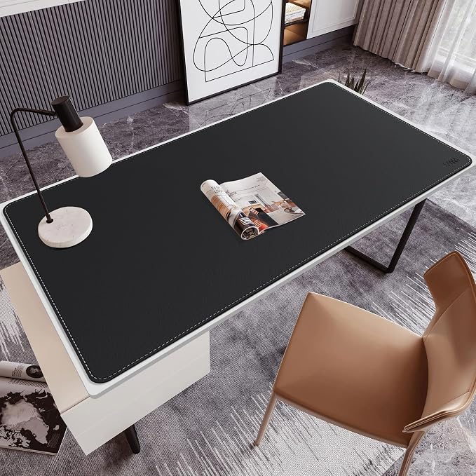 VYAAA Leather Office Desk Pad Protector, 55"×34" Extra Large Mouse Pad, Laptop Desk Blotter,Desktop Protector for Home or Office Desk (Black)