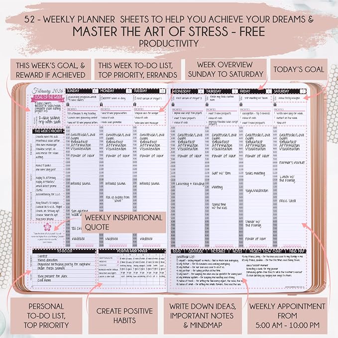 Deluxe 2026 Planner Weekly and Monthly | Law of Attraction Planner with Productivity App | 12-Month for Productivity, Gratitude & Goal Setting | Includes Foldable Vision Board, Gift Box & Stickers
