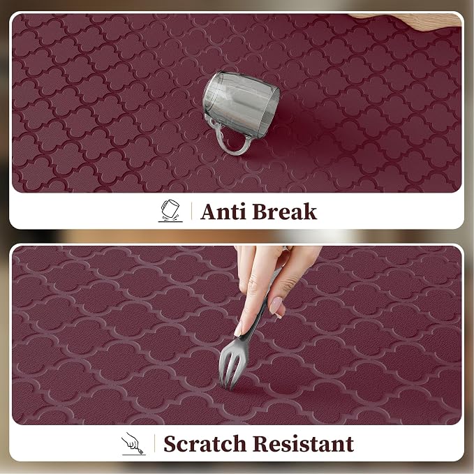 Arenarug Upgrade Scalloped Embossed Kitchen Mats for Floor 2PCS Cushioned Anti Fatigue Waterproof Foam Kitchen Rugs Non Slip Washable Comfort Standing Mat for Sink Laundry, 17.3"x30"+17.3"x47", Red