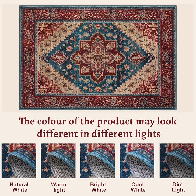Tangsoo 2x6 Washable Runner Rug for Hallways, Non Slip Vintage Runner Rug, Soft Boho Low Pile Long Rug Runner, Print Distressed Red Carpet Runners for Kitchen Bedroom Entryway Living Room Oriental