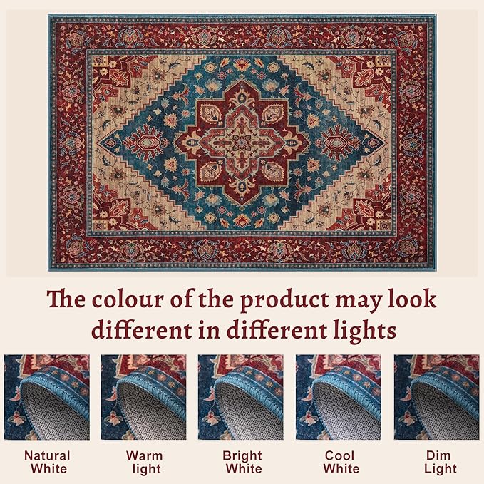 Kitchen Rugs 2x4 Washable Rug for Entryway Vintage Non Slip Small Rugs Front Door Mat Indoor Entrance, Print Distressed Throw Rug Red/Blue, Soft Low Pile Small Carpet for Entry Bedroom Bathroom