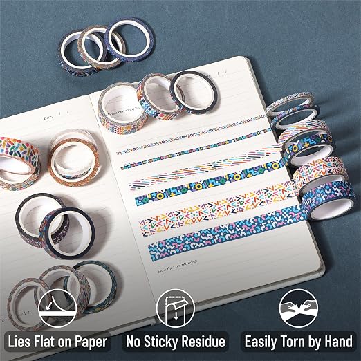 Mr. Pen- Washi Tape Set, 21 Rolls, Assorted Sizes, 5 Yards/Roll | Washi Tape for Scrapbook, Arts, Crafts, Journals and Planners, Geo Labyrinth