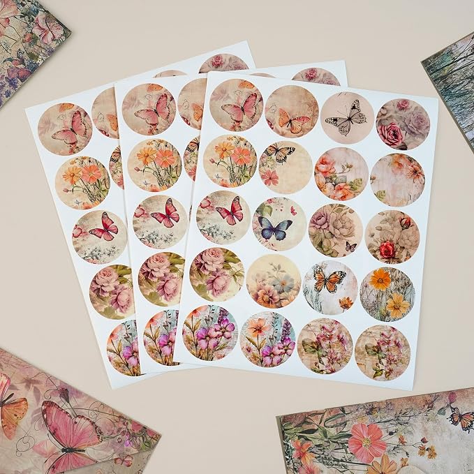 Stationery Paper Envelopes Set 160 Pcs - 50 Lined Writing Paper, 50 Envelopes, 60 Dot Stickers, Vintage/Floral/Leaf/Watercolor Multi-Style Options (STATIONERY-160PCS-VINTAGE)