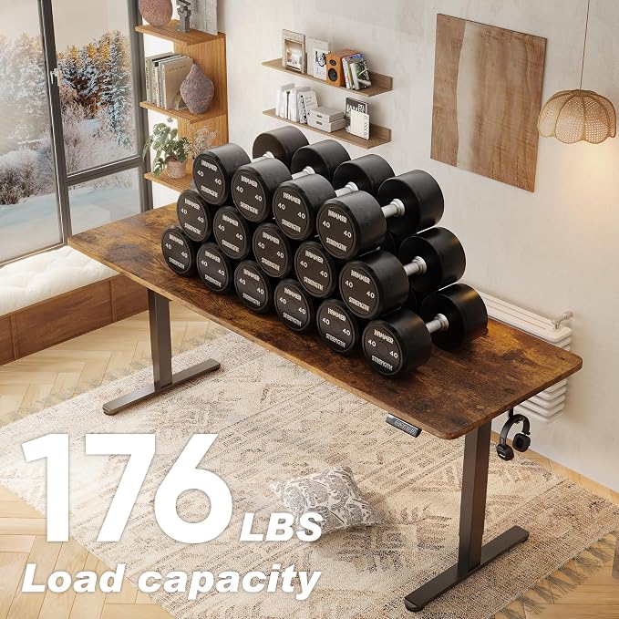 Monomi 86.6" Electric Standing Desk for Home Office - Large Adjustable Height Desk with 178 lbs Weight Capacity, 3 Memory Presets, Quiet Motor, Anti-Collision (Rustic Brown)
