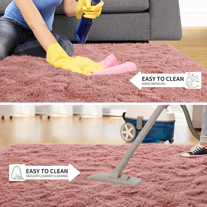 Tepook Blush Pink Area Rugs for Living Room Girls Bedroom, 6x9 Fluffy Shaggy Dusty Pink Rug for Kids Room Playroom, Plush Shag Non-Slip Carpet for Nursery Dorm Classroom, Cute Rose Beige Rug