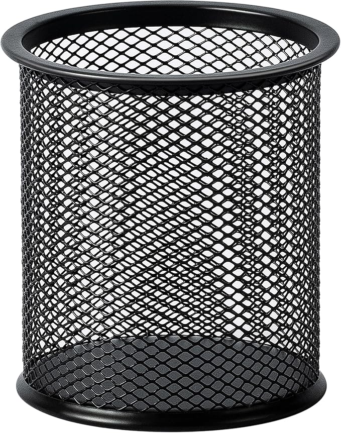 Amazon Basics Wire Mesh Pen Holder, Pencil Cup Desk Organizer for Stationery, Scissors, Office Caddy Storage, 3.7" x 3.3", Black